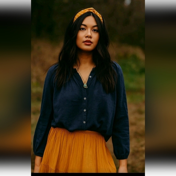 Free People Womens Navy Down From The Clouds Long Sleeve Blouse XS - Picture 1 of 12